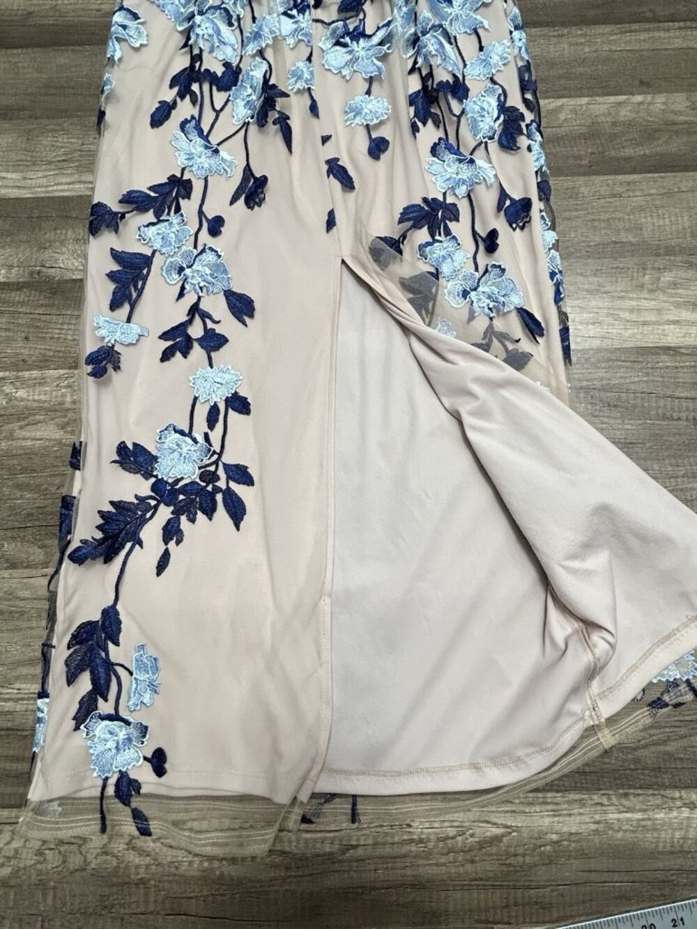 Adrianna Papell Midi Dress Size 12 Blue Floral Embroidered Cocktail Short Sleeve - Picture 9 of 16
